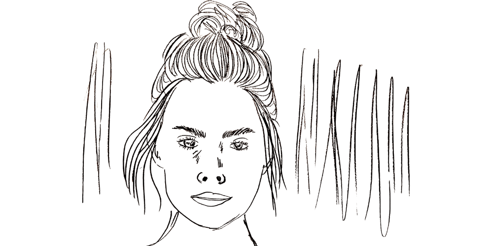 Close-up portrait of a woman staying calm through difficult emotions (Mibosma illustration)