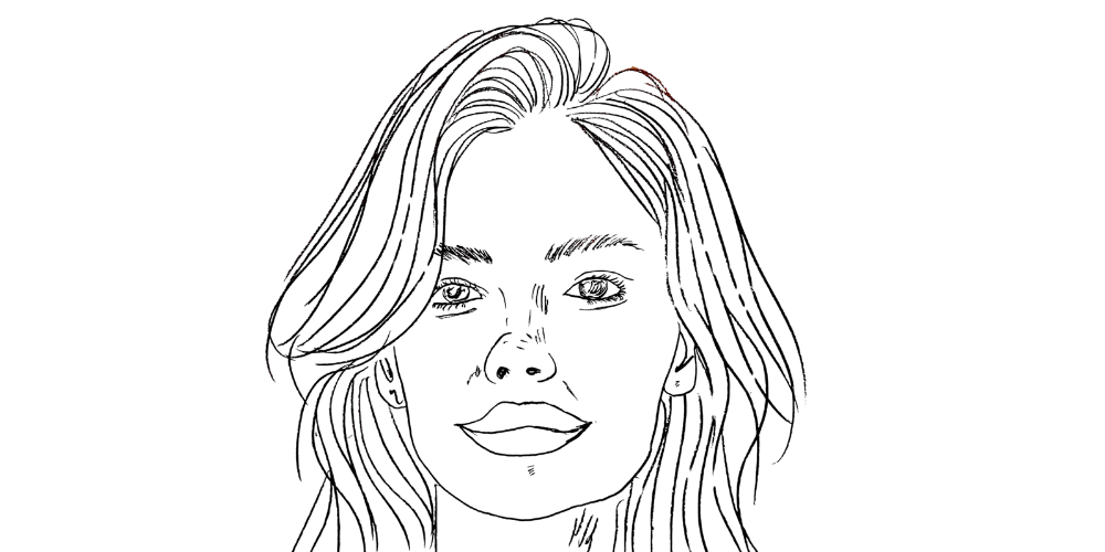 Calm portrait of a woman with soft gaze — symbolizing mindful awareness (Mibosma illustration)