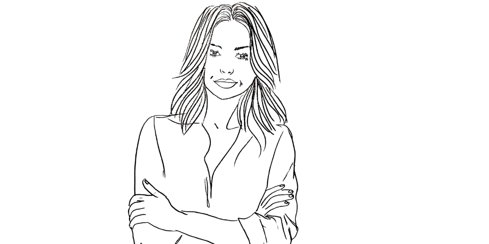 My life is not a project — it’s a poem: portrait with soft smile and open posture (Mibosma illustration)