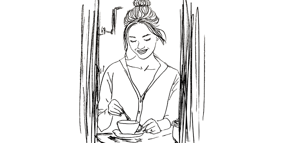 Hands around a warm cup — everyday ritual that honors a poetic life (Mibosma illustration)