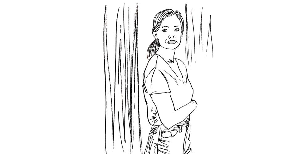 Healing gave me back my awe — woman grounded, arms folded, quiet strength (Mibosma illustration)