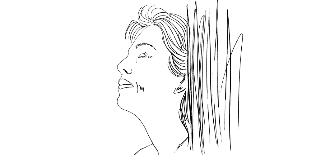 Side profile, eyes closed in soft light — presence and quiet awe (Mibosma illustration)