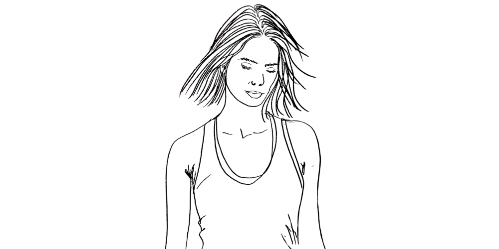 Wind in the hair — paused in motion, noticing the world (Mibosma illustration)