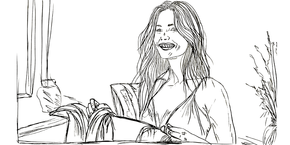 Woman sitting by a window with a plant, symbol of staying whole and calm in ordinary days – Mibosma illustration