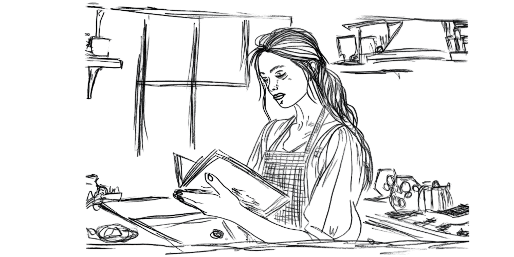 Hand-drawn illustration — gentle presence, caring without proving, emotional softness (Mibosma)