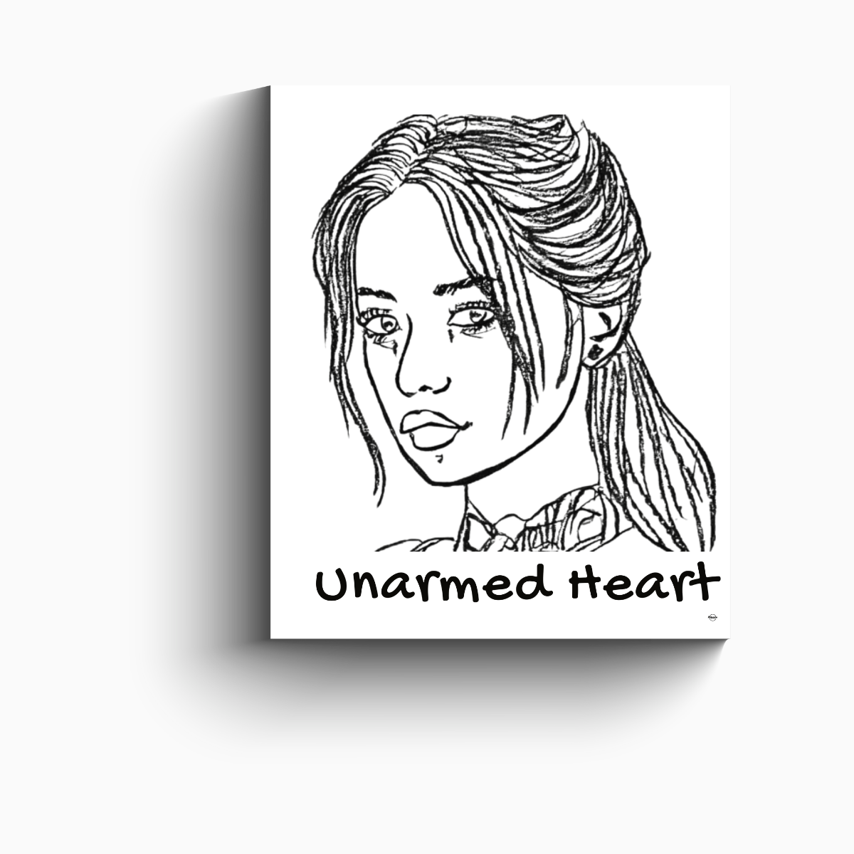 Minimal line art wall poster — Unarmed Heart, open without defense (Mibosma)