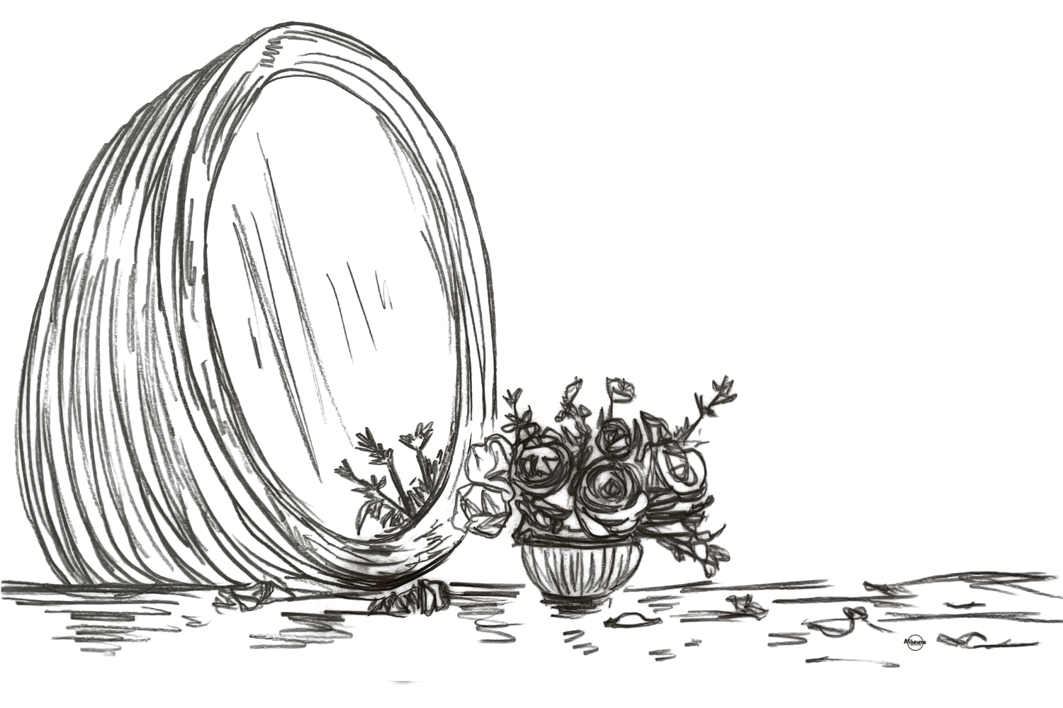 pencil sketch mirror with flowers symbolizing beauty that doesn’t need external validation