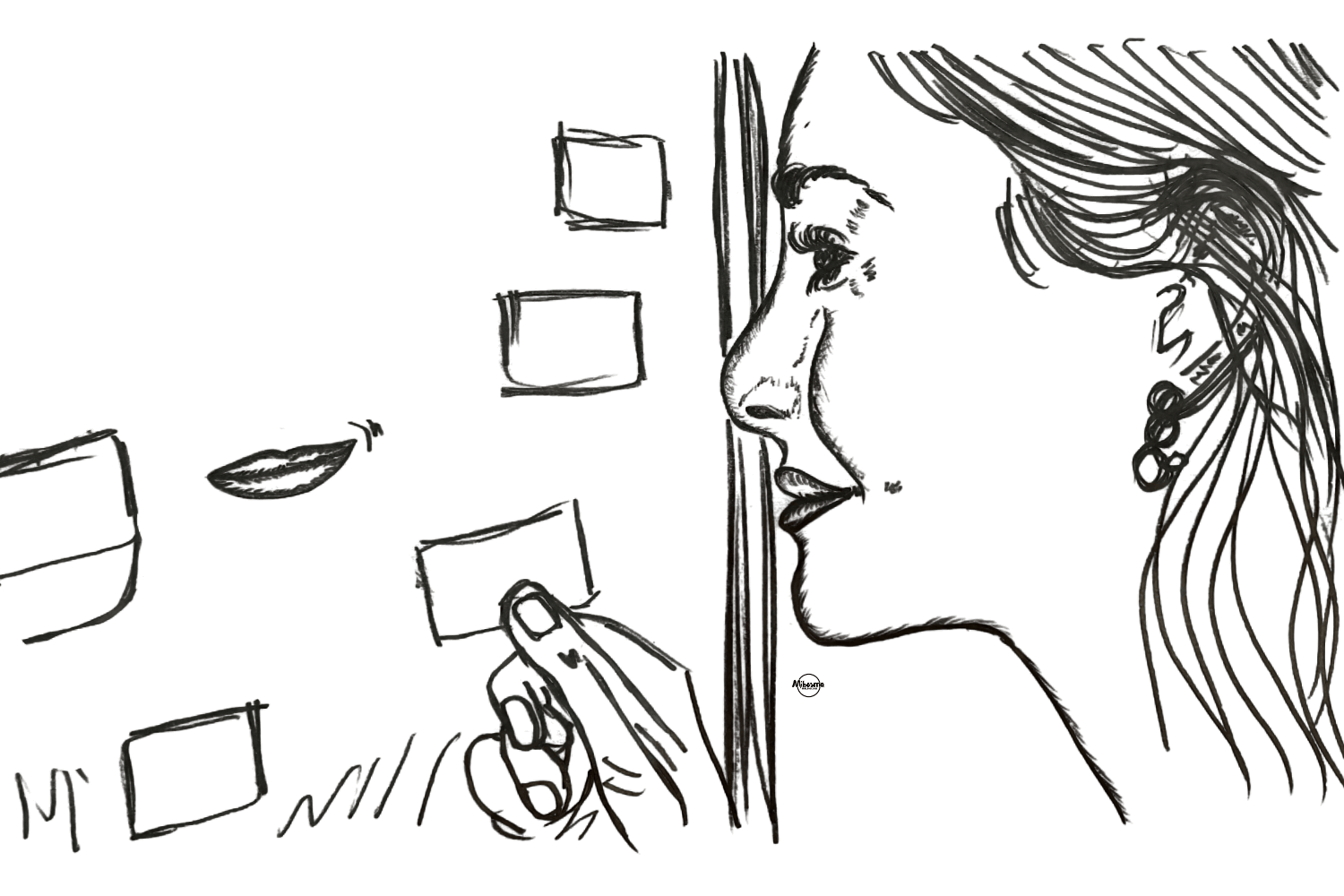 illustration of a person laughing gently with a sense of grounded body and open heart, symbolizing laughter as healing