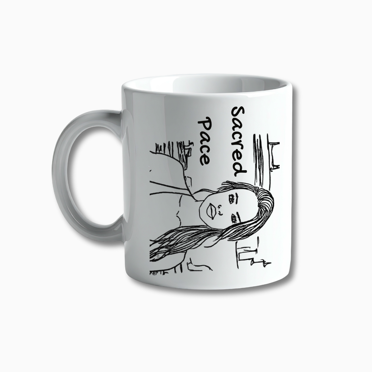 Calming mug — Sacred Peace minimal line art (Mibosma, inner peace reminder)