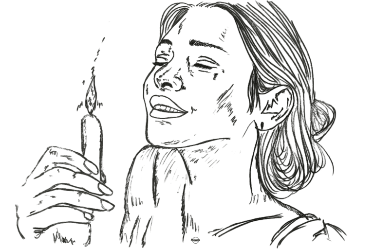 woman gently holding a candle, representing inner calm, natural rhythm, and quiet emotional balance
