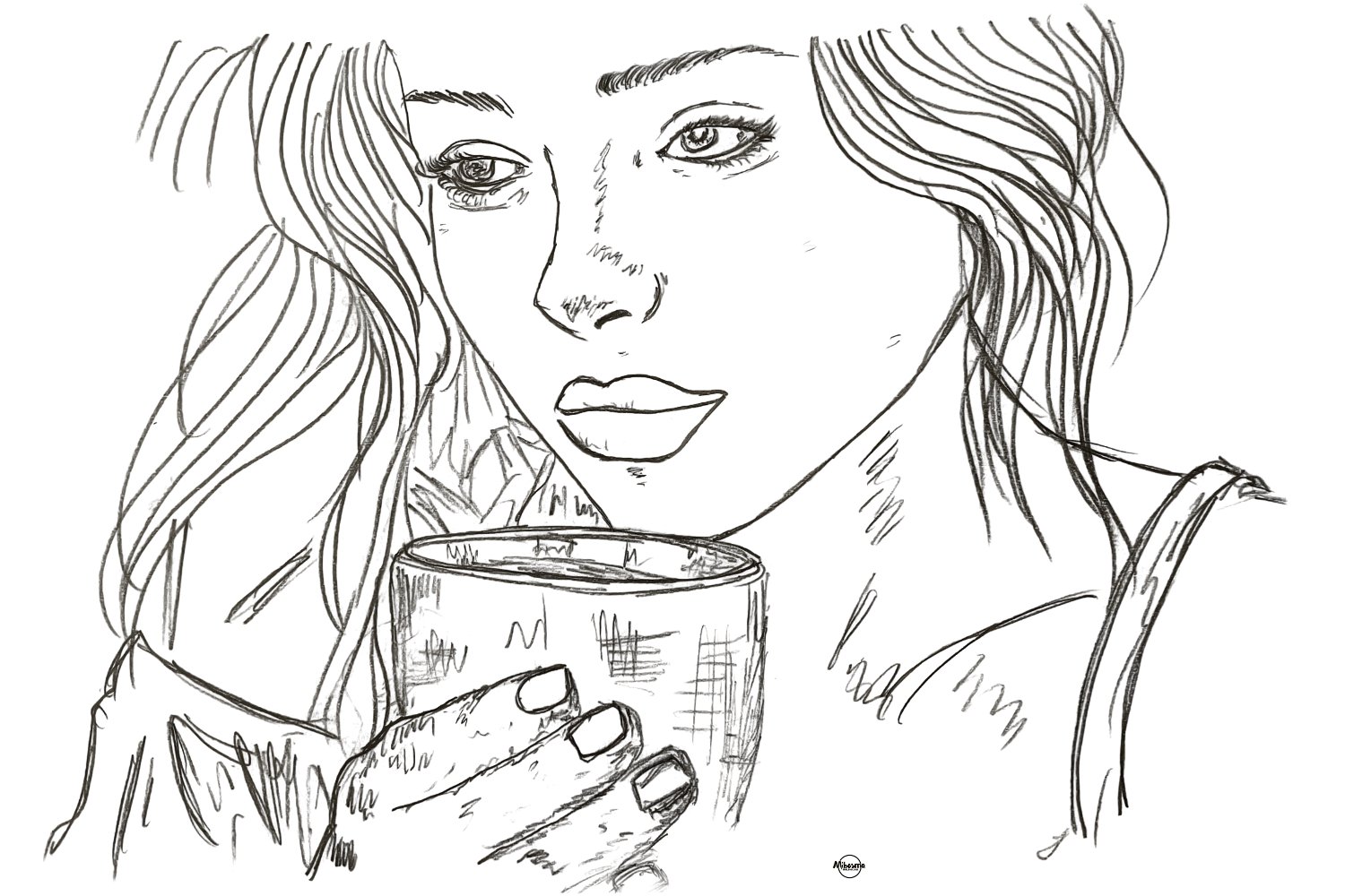 Why You Never Feel at Peace – Mibosma Illustration woman quietly holding a cup, reflecting inner calm and the idea that peace is space, not emptiness