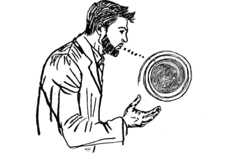 man contemplating an artificial intelligence device, representing decision making, uncertainty, free will, personal growth, and the courage to embrace life's imperfections