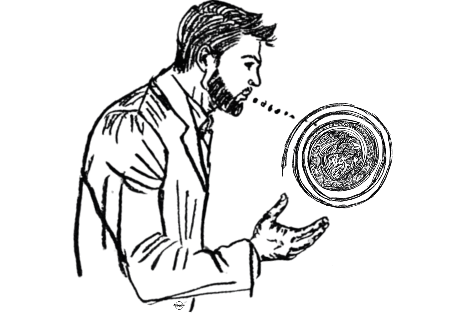 man contemplating an artificial intelligence device, representing decision making, uncertainty, free will, personal growth, and the courage to embrace life's imperfections